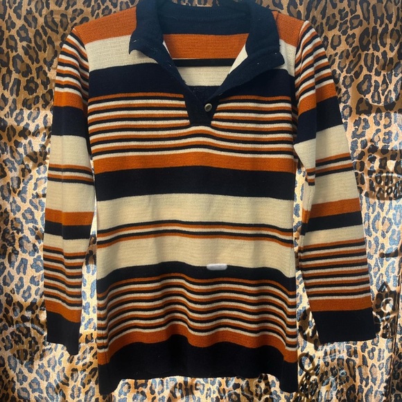 Sweaters - Striped Long Sleeve Polo Sweater